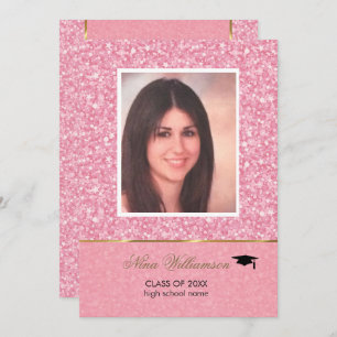 Sparkling Pink Glitter-Graduation Invitation