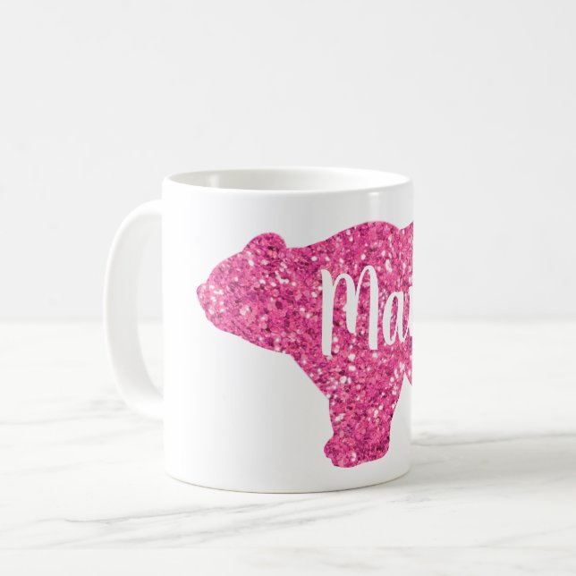 Sparkling pink glitter Mama bear design Coffee Mug (Front Left)