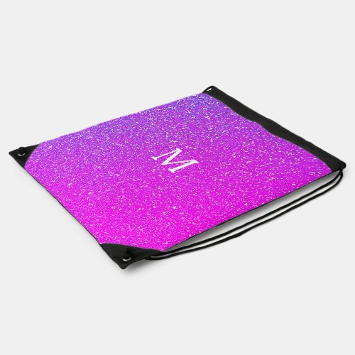 Sparkling Pink Glitter Ombre Monogram Initial Cute Drawstring Bag