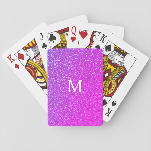 Sparkling Pink Glitter Ombre Monogram Initial Cute Playing Cards
