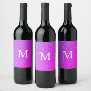 Sparkling Pink Glitter Ombre Monogram Initial Cute Wine Label