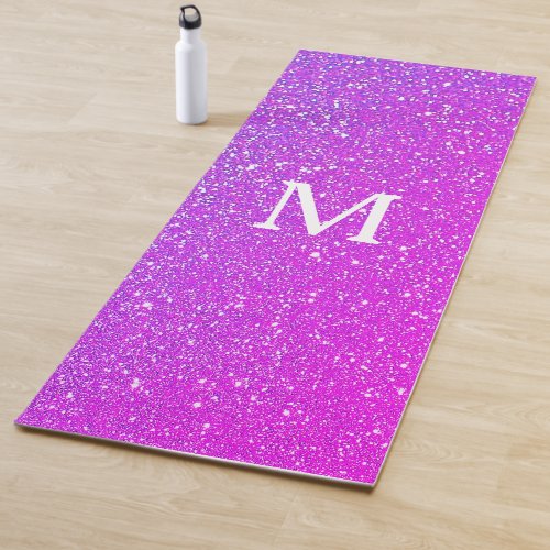 Sparkling Pink Glitter Ombre Monogram Initial Cute Yoga Mat