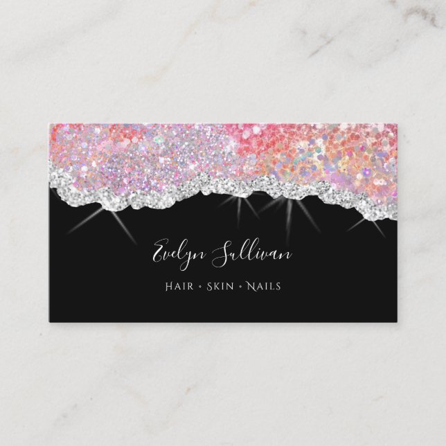 sparkling pink glitter texture business card (Front)