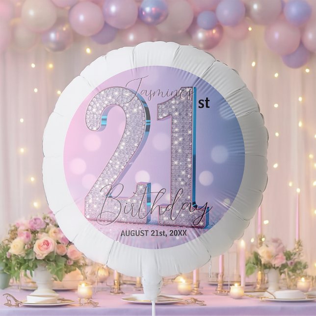 Sparkling Pink Glittery Diamonds 21st Birthday Balloon (Creator Uploaded)