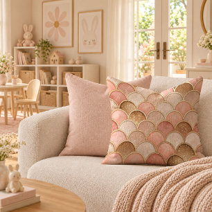 Sparkling Pink & Gold Mermaid Scales Throw Pillow