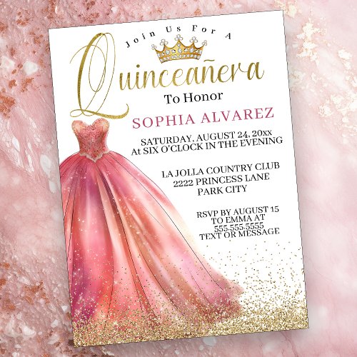 Sparkling Pink Gown Quinceanera  Invitation