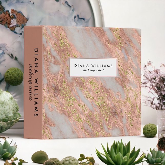 Sparkling Pink Marble Abstract Makeup Artist 3 Ring Binder (Beautifully feminine office supplies for your home or business.)