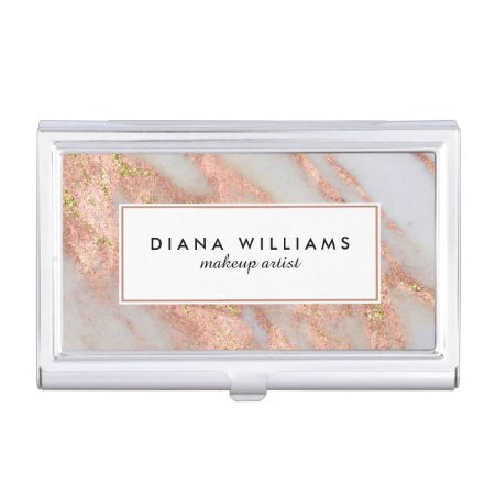 Sparkling Pink Marble Abstract Makeup Artist Business Card Case
