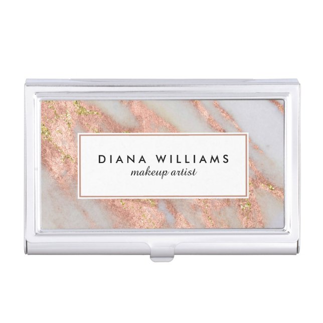 Sparkling Pink Marble Abstract Makeup Artist Business Card Case (Front)