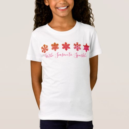 Sparkling pink orange fun snowflakes pattern   T_Shirt