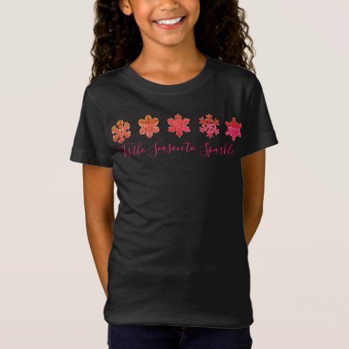 Sparkling pink orange fun snowflakes pattern  T_Shirt