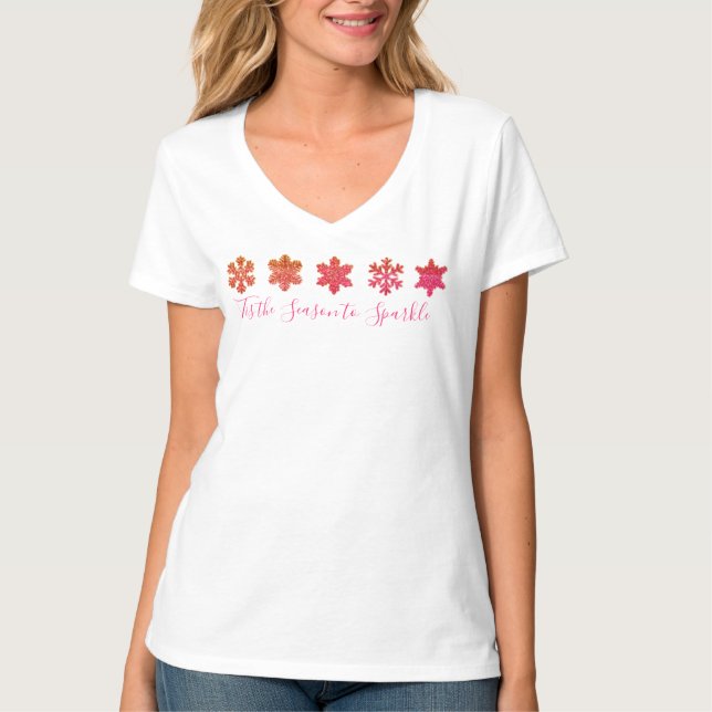 Sparkling pink orange snowflakes  T-Shirt (Front)