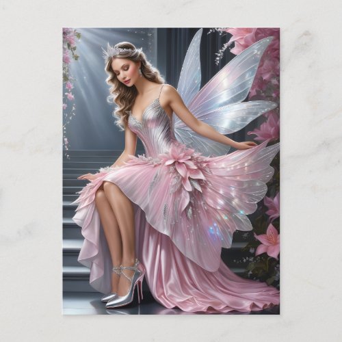 Sparkling Pink Prom Fairy Postcard