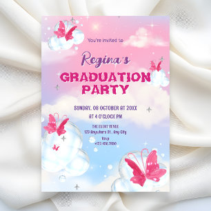 Sparkling pink purple butterfly graduation  invitation