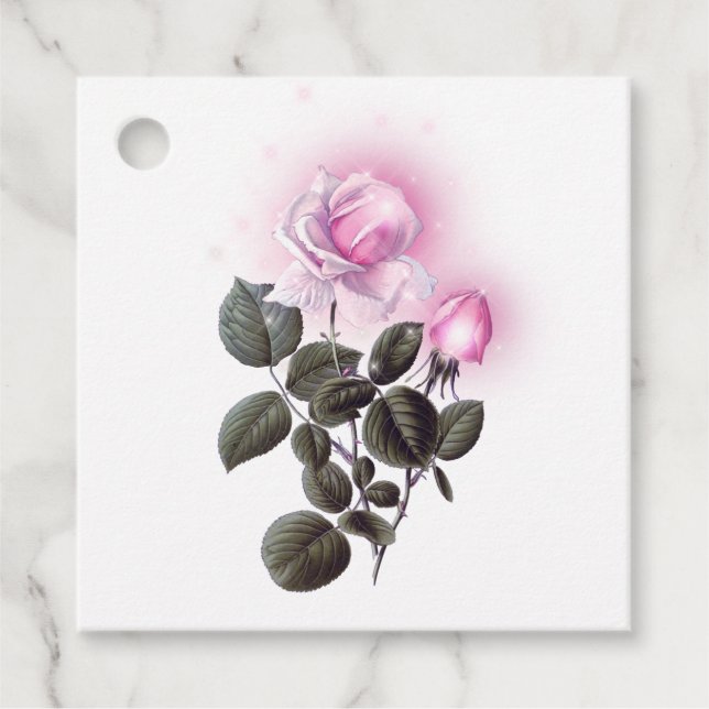 Sparkling Pink Rose Favor Tags (Front)