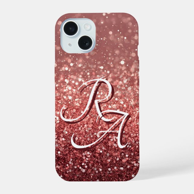 Sparkling Pink Rose Glitter with Custom Initials Iphone Case (Back)