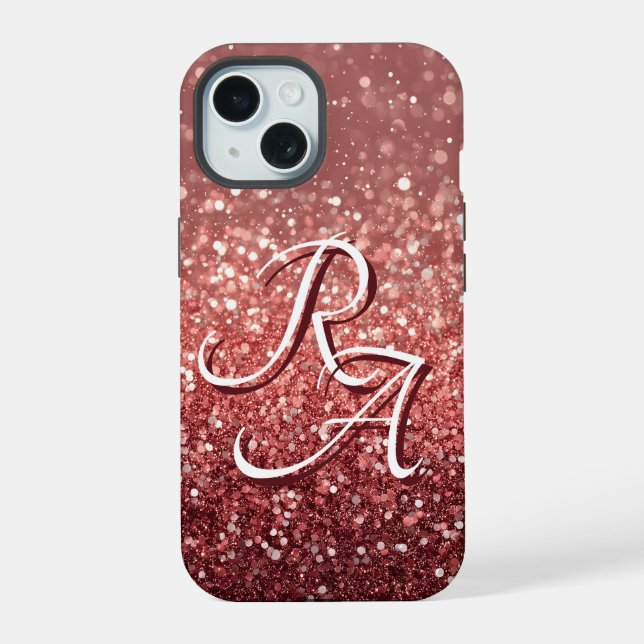 Sparkling Pink Rose Glitter with Custom Initials Iphone Case (Back)