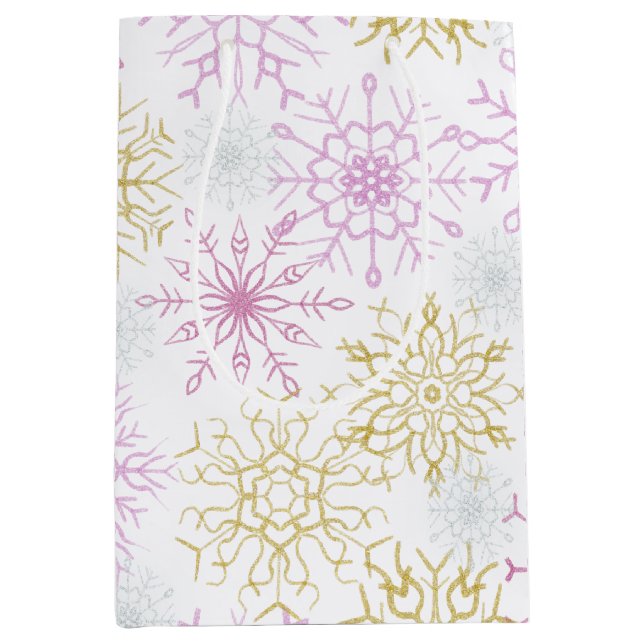 Sparkling Pink Snowflakes Medium Gift Bag (Front)