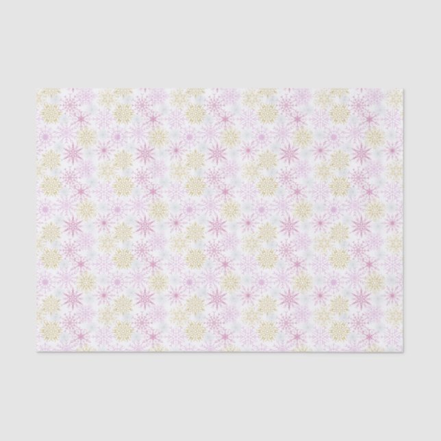 Sparkling Pink Snowflakes Tissue Paper (Front)