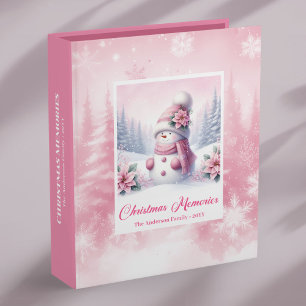 Sparkling Pink Snowman Christmas Photo Memory Ring 3 Ring Binder