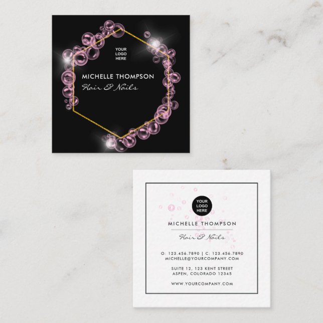  Sparkling Pink Soap Bubble Beauty Salon Square Bu Square Business Card (Front/Back)