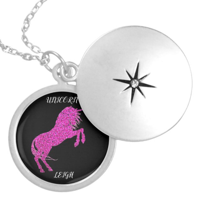 SPARKLING PINK  UNICORN LOCKET NECKLACE (Front)