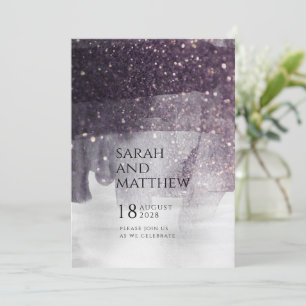 Sparkling Plum & Silver Curtain Call Wedding Invitation