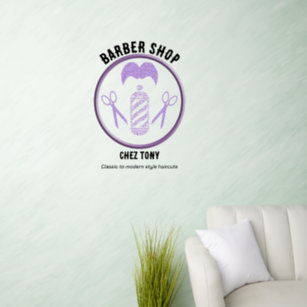 Sparkling Purple Barber Tools Icons & Moustache Wall Decal
