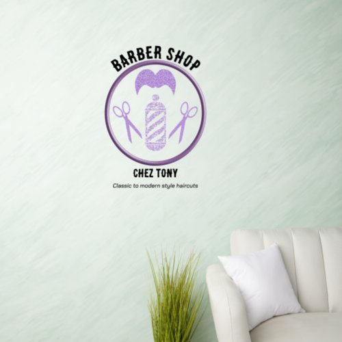 Sparkling Purple Barber Tools Icons  Moustache Wall Decal