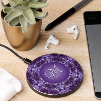 Sparkling Purple Crystal Pattern Wireless Charger by anuradesignstudio at Zazzle