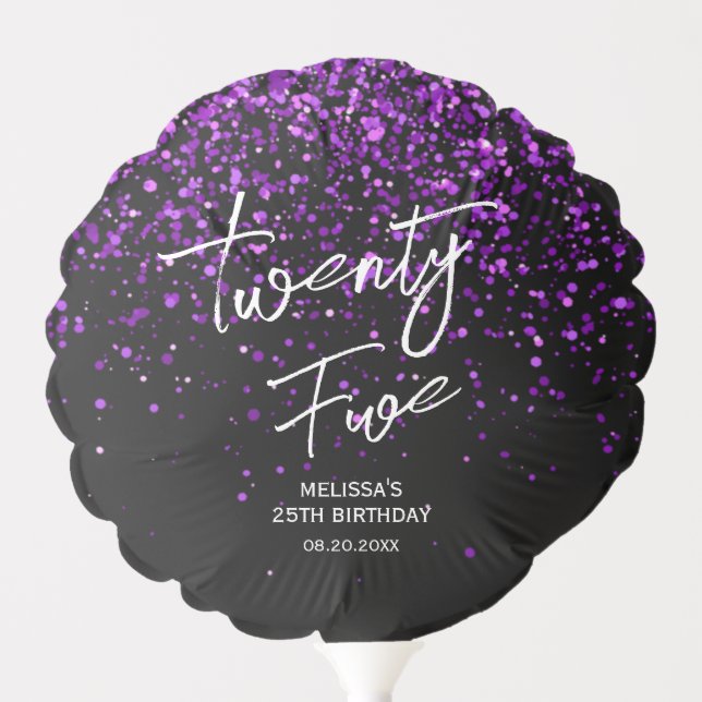Sparkling Purple Glitter Black Any Age Birthday Balloon (Front)