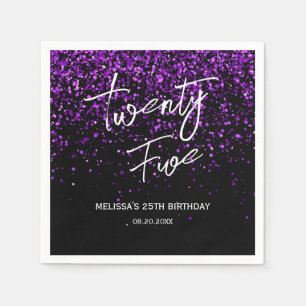 Sparkling Purple Glitter Black Any Age Birthday Napkins