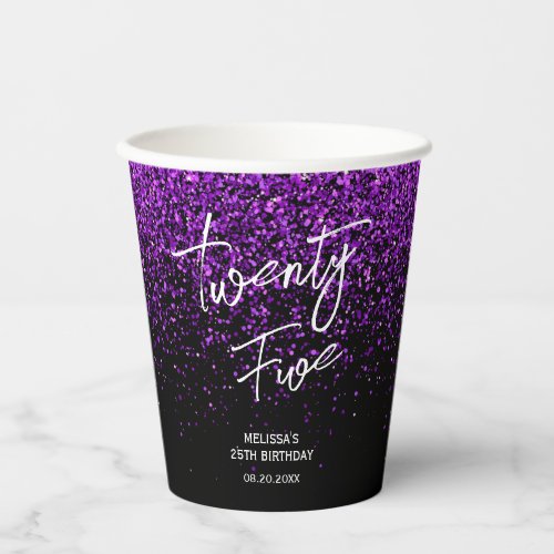 Sparkling Purple Glitter Black Any Age Birthday Paper Cups