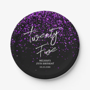 Sparkling Purple Glitter Black Any Age Birthday Paper Plates