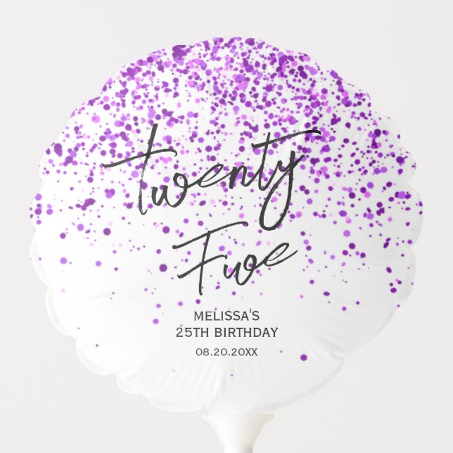 Sparkling Purple Glitter White Any Age Birthday Balloon (Front)