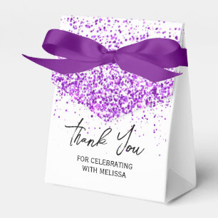Sparkling Purple Glitter White Birthday Thank You Favor Boxes