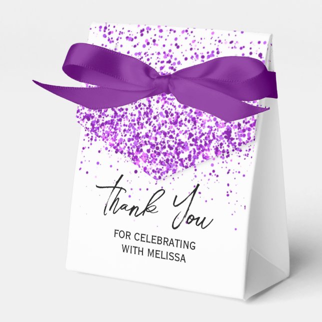 Sparkling Purple Glitter White Birthday Thank You Favor Boxes (Front Side)