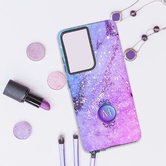 Sparkling Purple Marble Monogrammed Samsung Galaxy S21+ Case