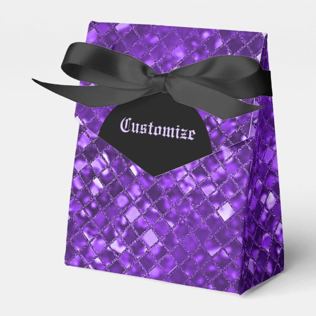 Sparkling Purple Mosaic Pattern Tent Favor Box (Front Side)