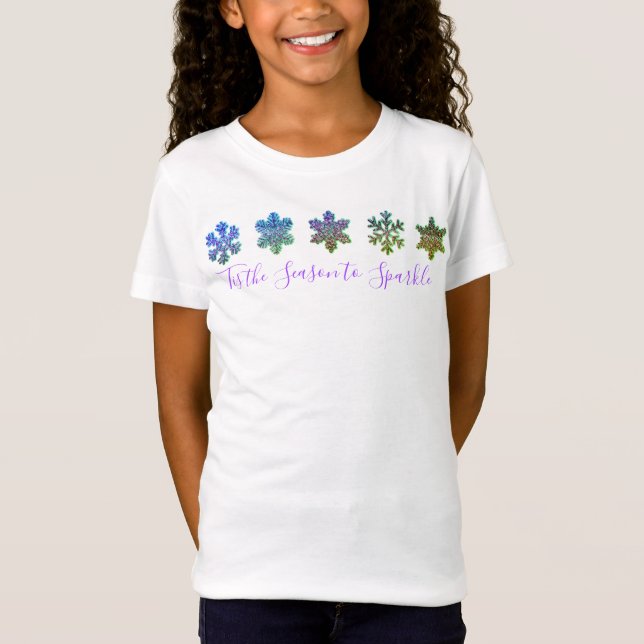 Sparkling purple pink snowflakes holiday cheer T-Shirt (Front)