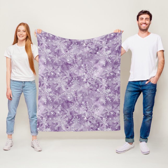 Sparkling Purple Snowflake Pattern Fleece Blanket (In Situ)