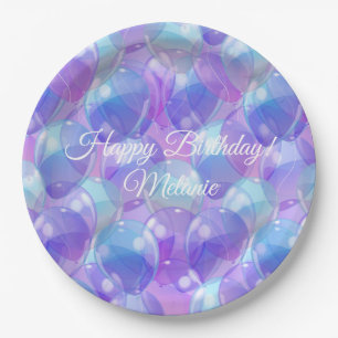 Sparkling Purple Teal Blue Birthday Party Balloons Paper Plates