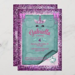 Sparkling Purple Unicorn Birthday Invitation