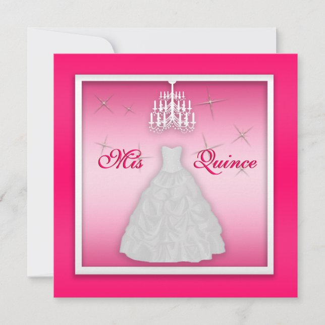 Sparkling Quinceanera Invite Hot Pink White (Front)
