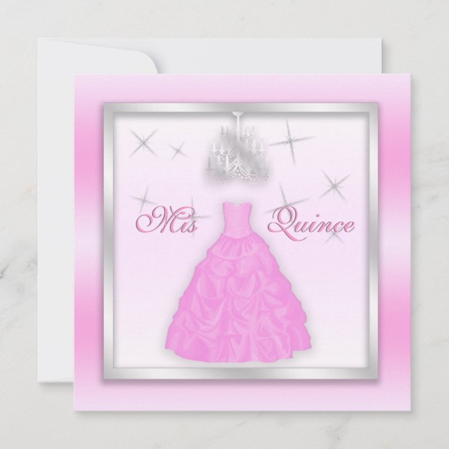 Sparkling Quinceanera Invite Light Pink Silver (Front)