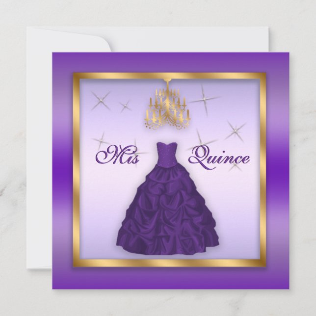 Sparkling Quinceanera Invite Purple Lavender Gold (Front)