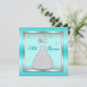 Sparkling Quinceanera Invite Teal Silver White (Standing Front)