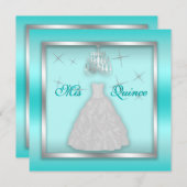 Sparkling Quinceanera Invite Teal Silver White (Front/Back)