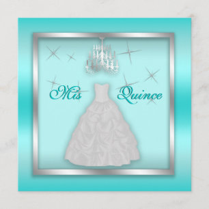 Sparkling Quinceanera Invite Teal Silver White