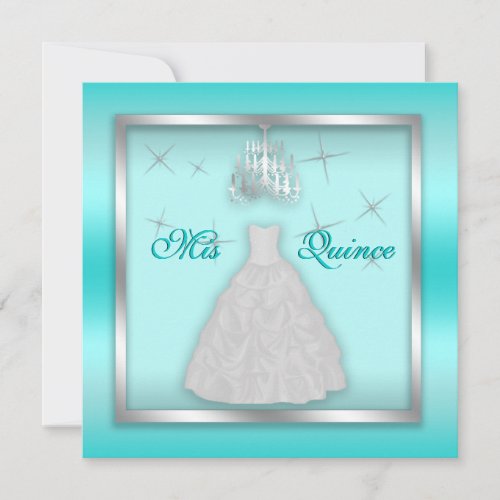 Sparkling Quinceanera Invite Teal Silver White